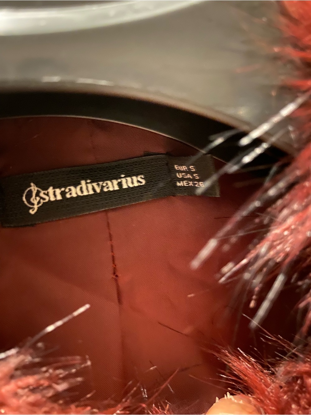 Stradivarius Burgundy Faux Fur Statement Jacket Size S - Picture 9 of 9